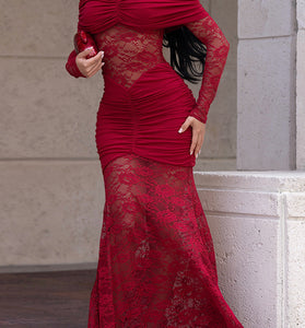 Elegant Off-Shoulder Lace Evening Gown