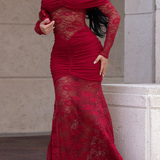 Elegant Off-Shoulder Lace Evening Gown