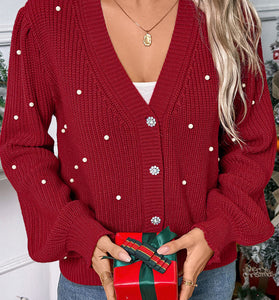 Pearl-Adorned Winter Cardigan