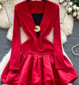 V Neck Bubble Dress with Cami Set