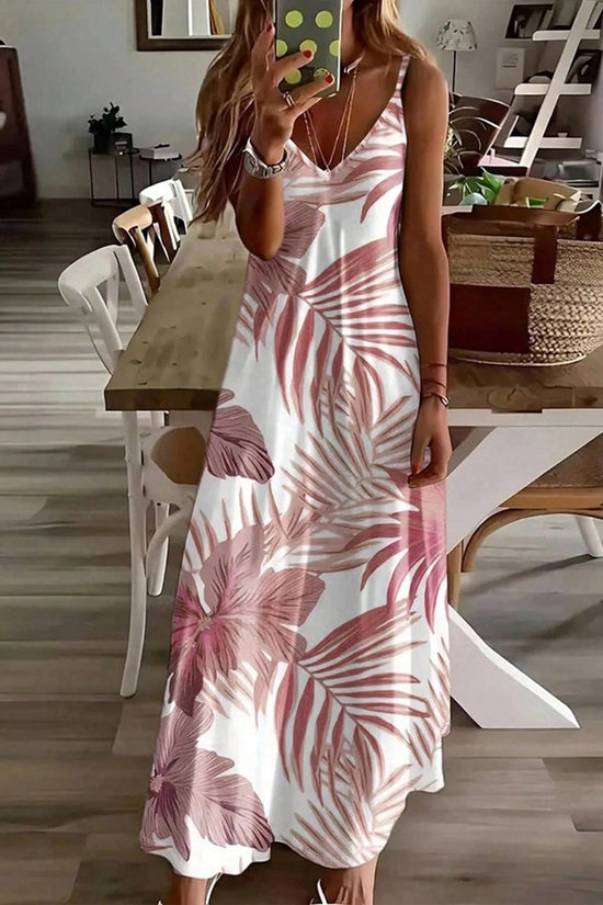 Tropical Print Sleeveless Casual Maxi Dress