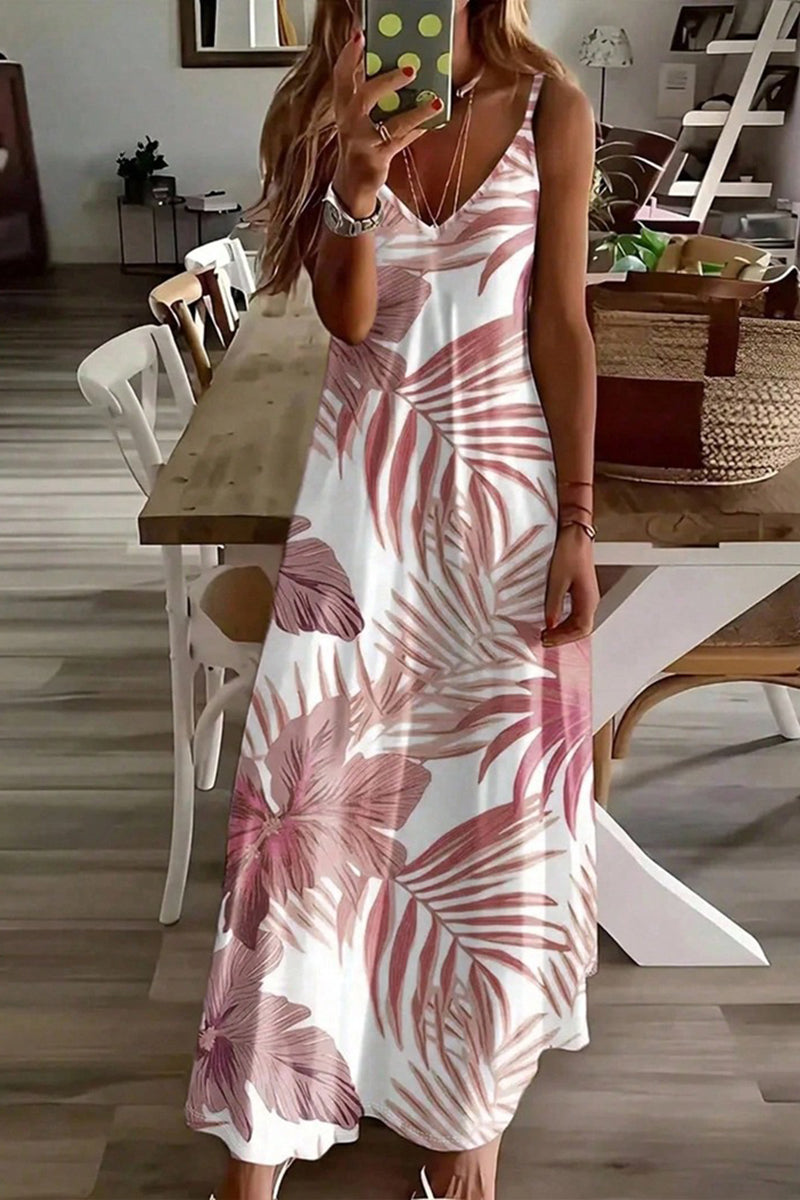 Tropical Print Sleeveless Casual Maxi Dress