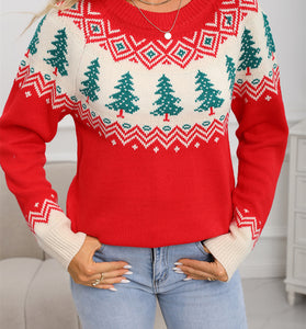 Festive Tree Pattern Knit Sweater