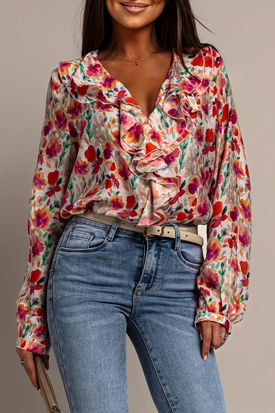 Floral Ruffle Long Sleeve Blouse