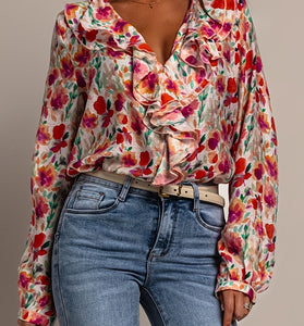 Floral Ruffle Long Sleeve Blouse