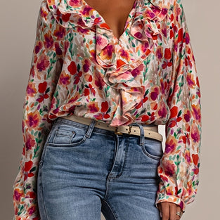 Floral Ruffle Long Sleeve Blouse