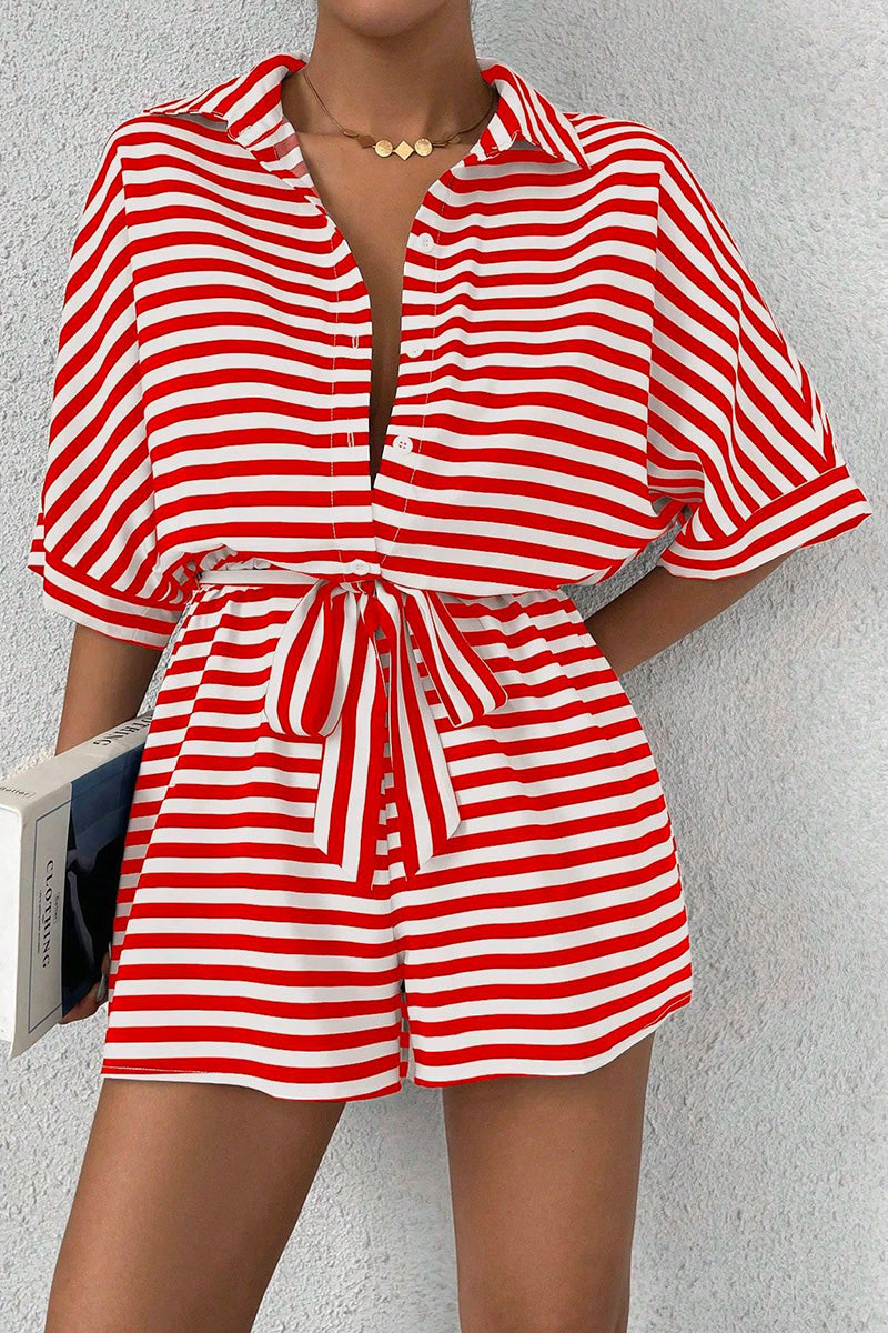 Striped Belted Romper