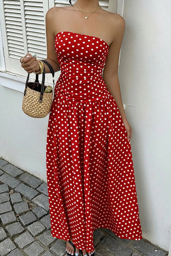 Strapless Polka Dot Casual Maxi Dress
