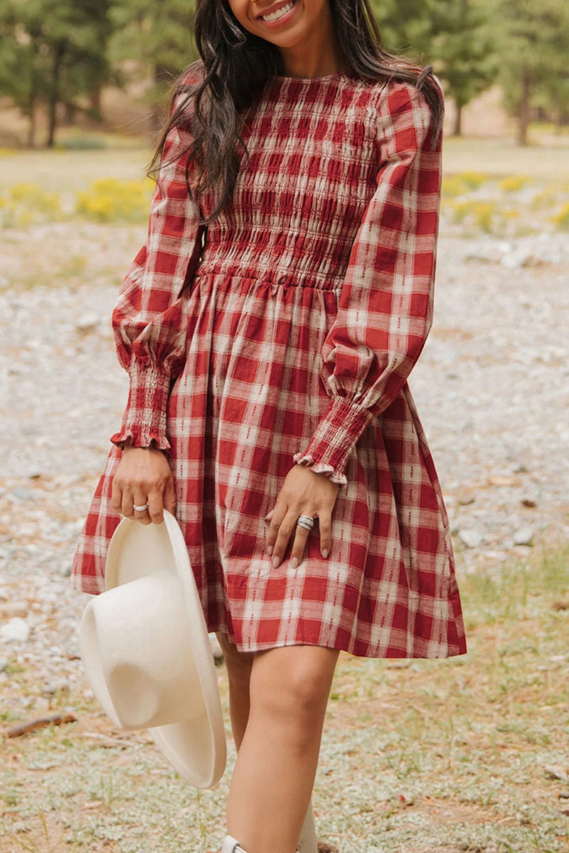 Plaid Long Sleeve Casual Dress