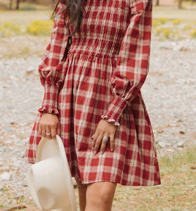 Plaid Long Sleeve Casual Dress