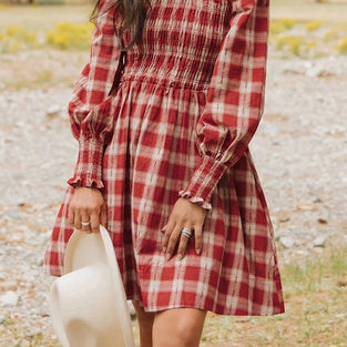 Plaid Long Sleeve Casual Dress