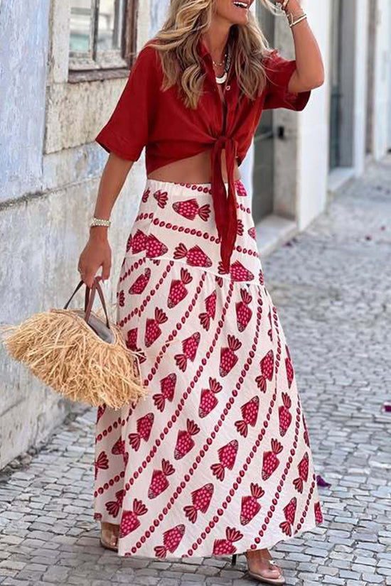 Fish Print Midi Skirt with Patterned Detail