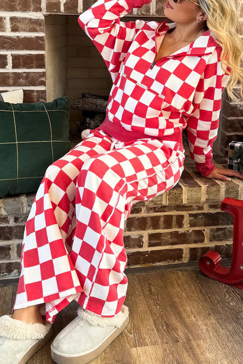 Checkered Pattern Pants Set