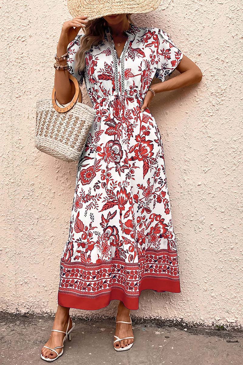 Floral Print V-Neck Casual Dress