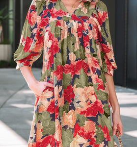 Floral Print V-Neck Casual Dress