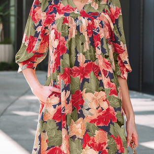 Floral Print V-Neck Casual Dress