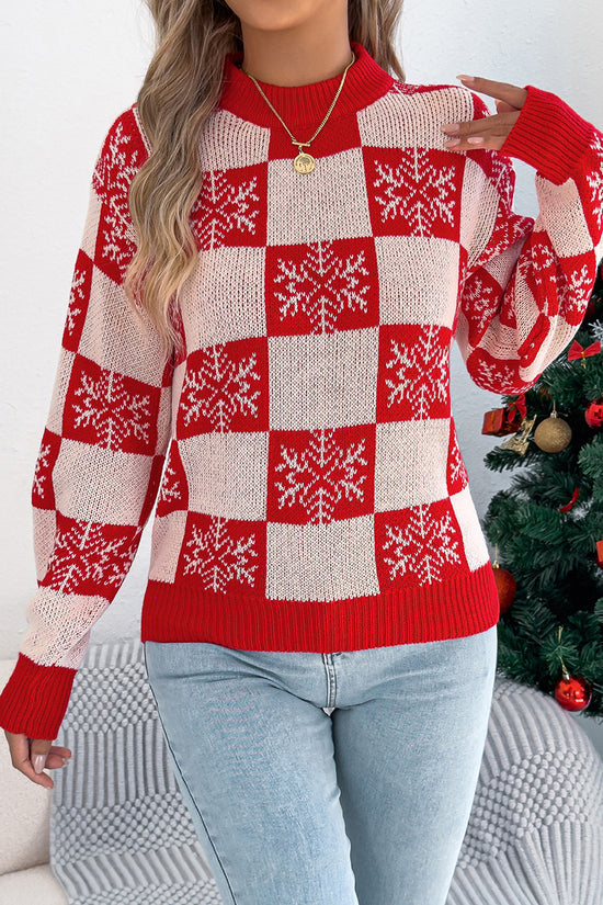 Checkered Snowflake Knit Sweater