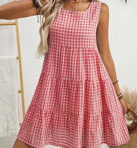 Gingham Sleeveless A-Line Dress