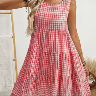 Gingham Sleeveless A-Line Dress