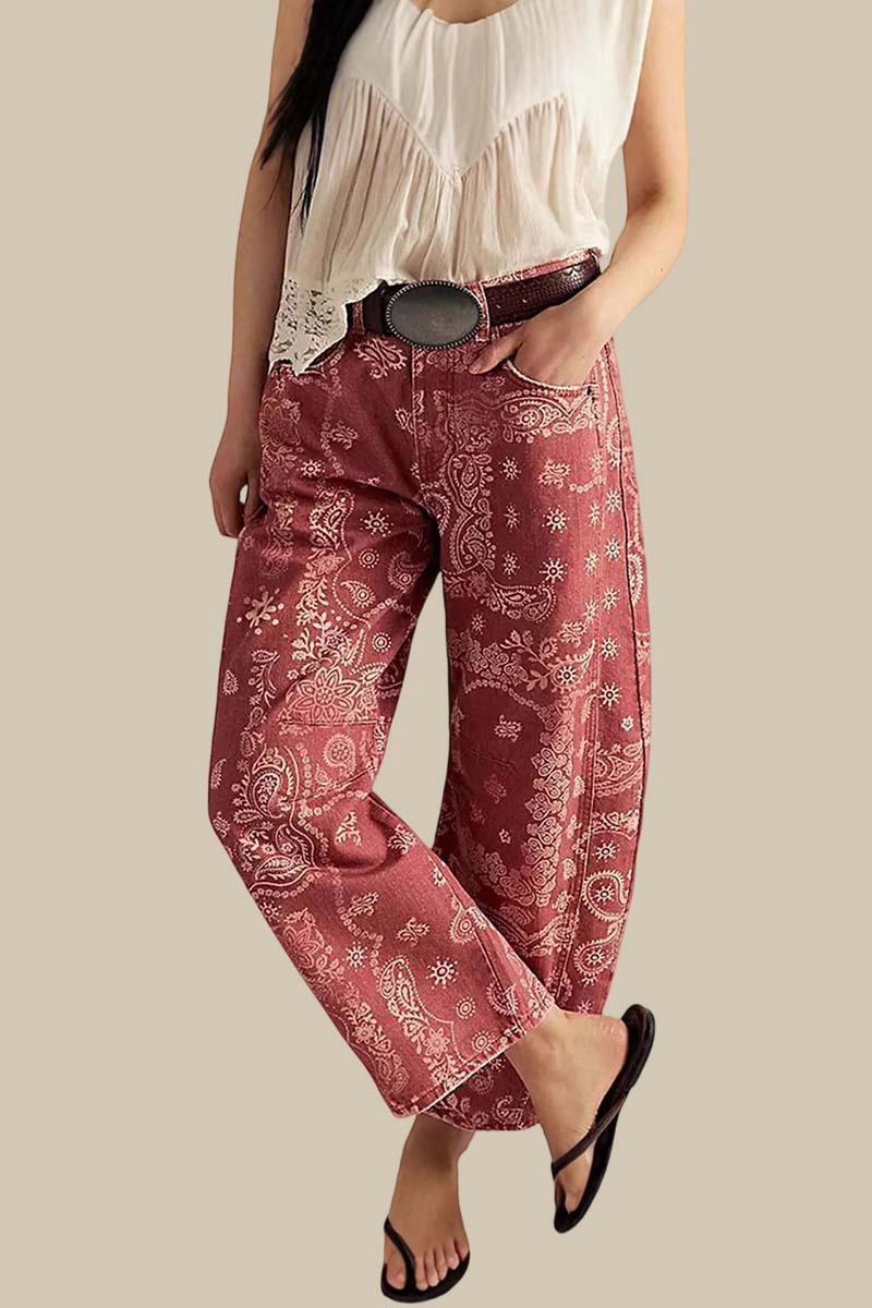 Paisley Pattern Straight Jeans
