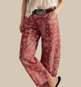 Paisley Pattern Straight Jeans