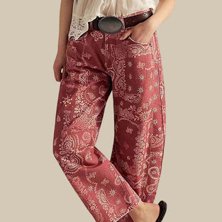 Paisley Pattern Straight Jeans