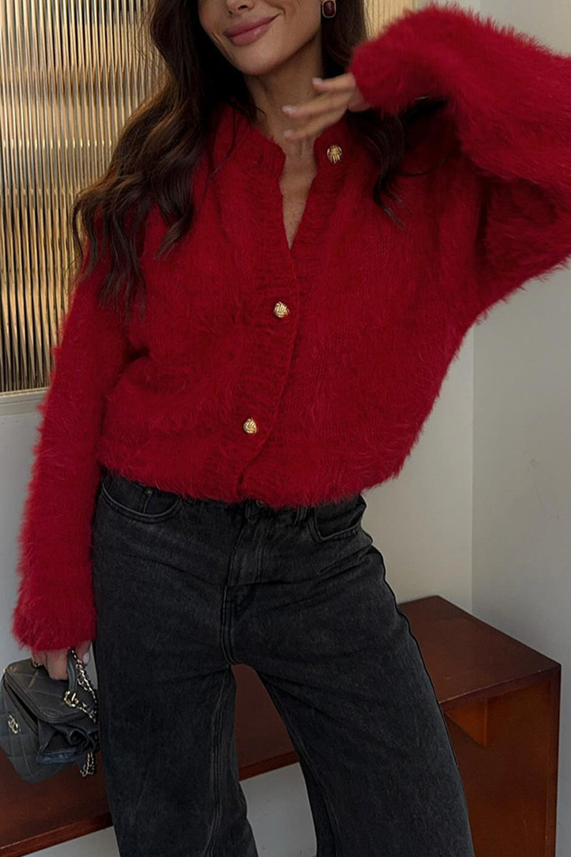 Fluffy Button-Up Cardigan