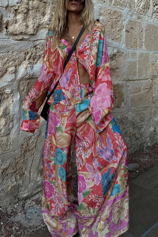Floral Print Wide-Leg Pants Set