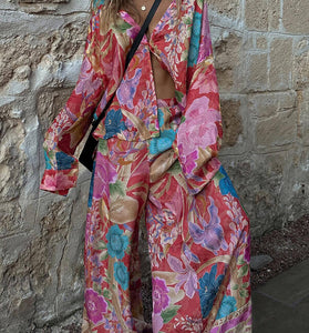 Floral Print Wide-Leg Pants Set