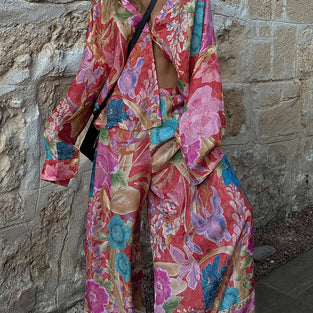 Floral Print Wide-Leg Pants Set