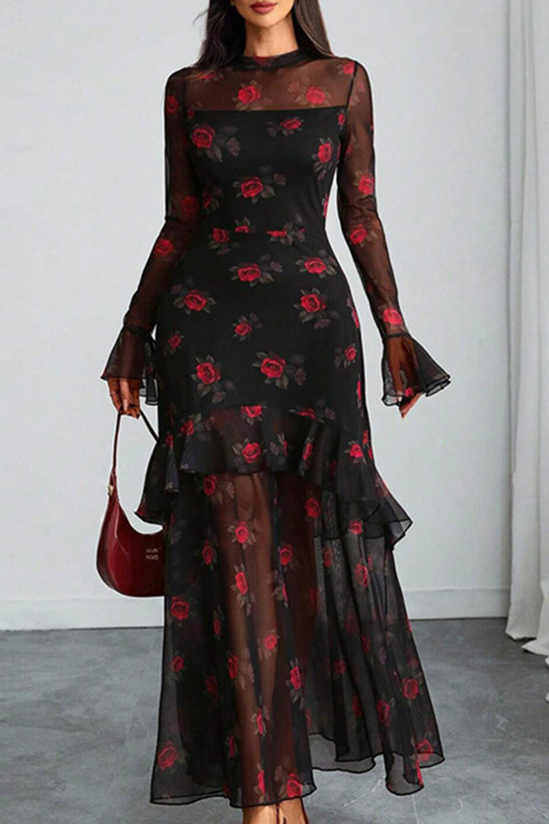 Floral Long Sleeve Layered Dress