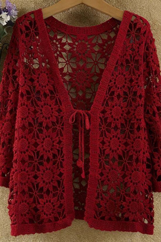 Floral Crochet Open-Front Cardigan