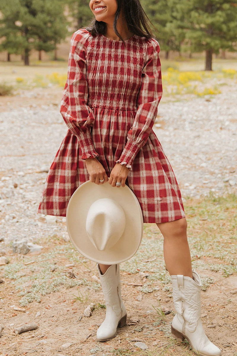 Plaid Long Sleeve Casual Dress