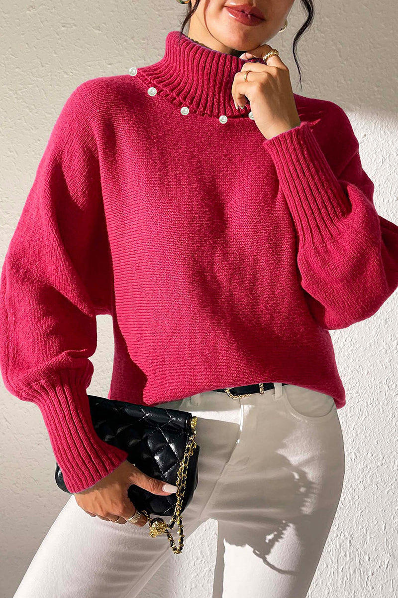 Pearl Embellished Turtleneck Sweater