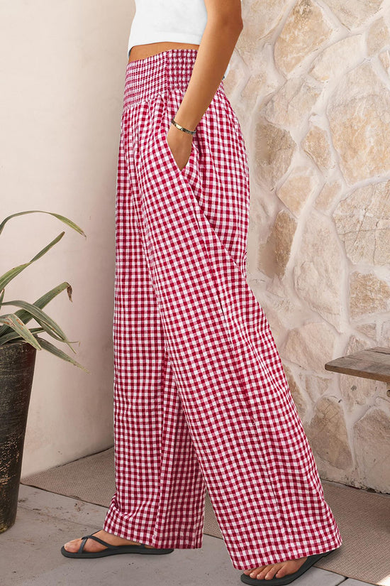 Checkered Wide-Leg Casual Pants
