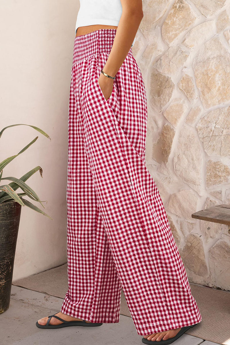 Checkered Wide-Leg Casual Pants