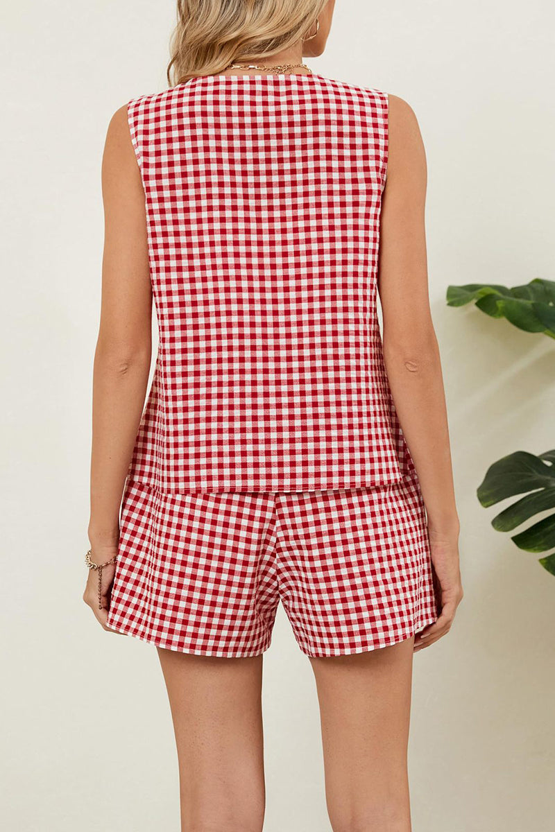 Checkered Sleeveless Two-Piece Set