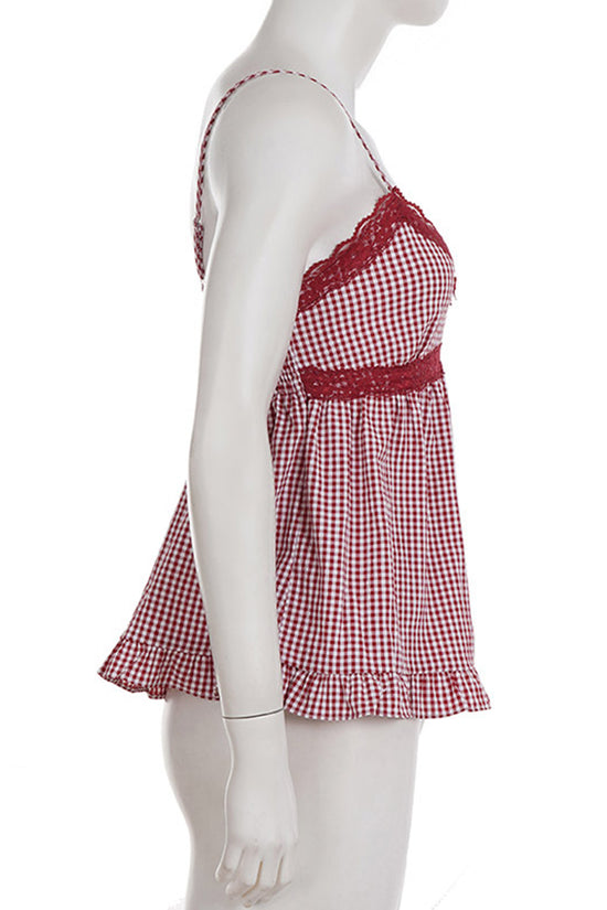 Lace Trim Gingham Camisole Top