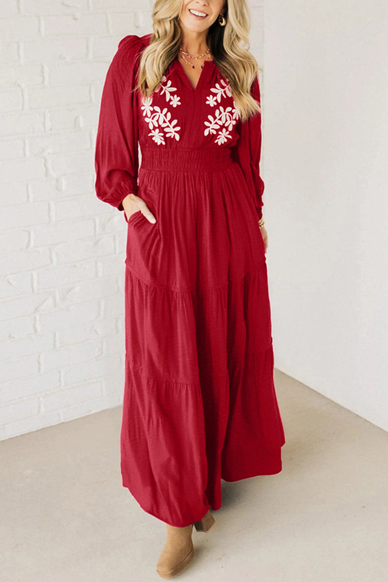 Boho V-Neck Long Sleeve Maxi Dress