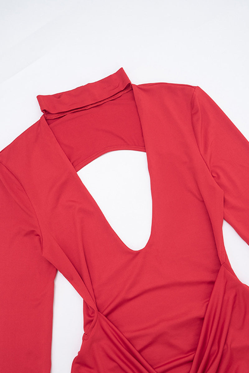 Chic Plunge Neck Long Sleeve Casual Dress