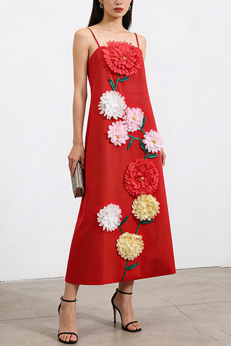 Floral Appliqué Sleeveless Casual Dress