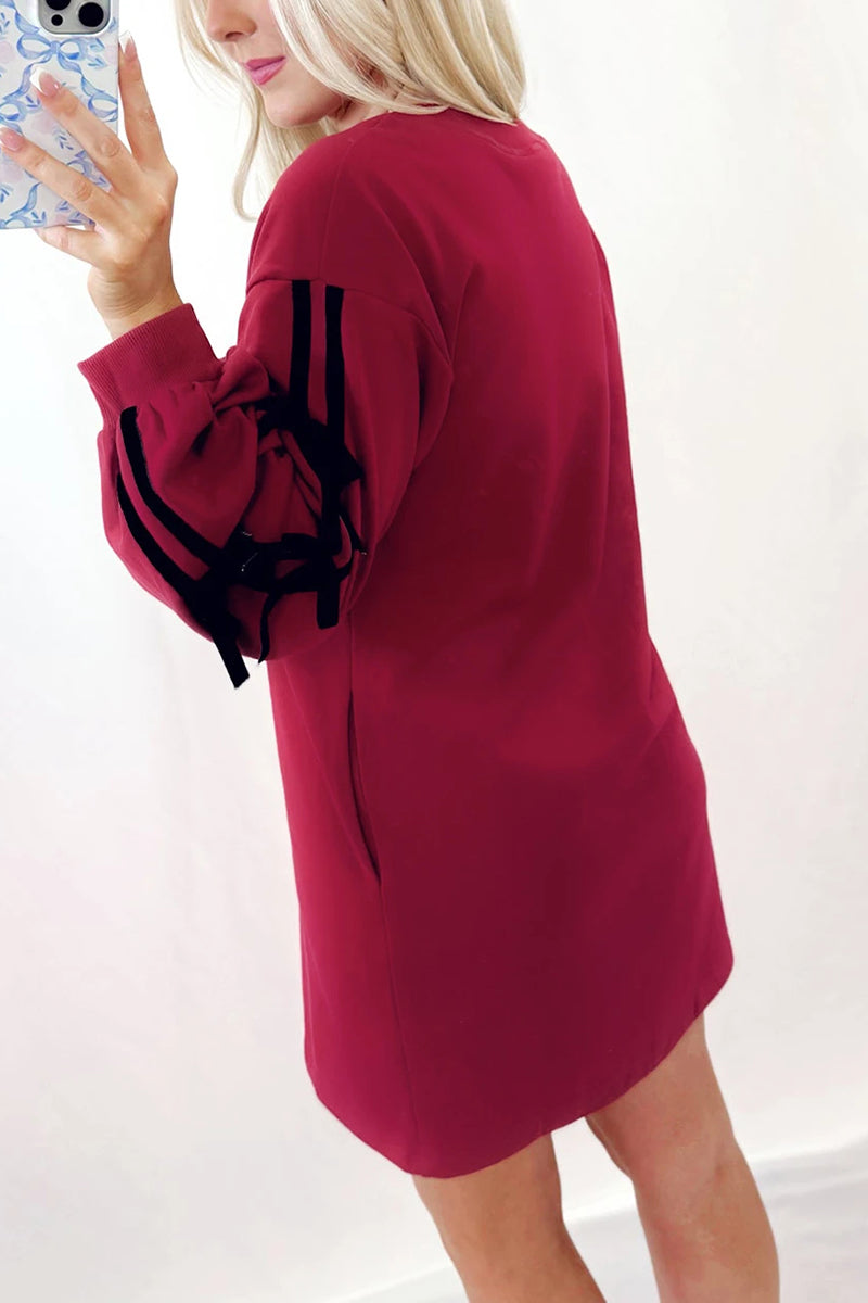 Striped Bow Sweatshirt Mini Dress