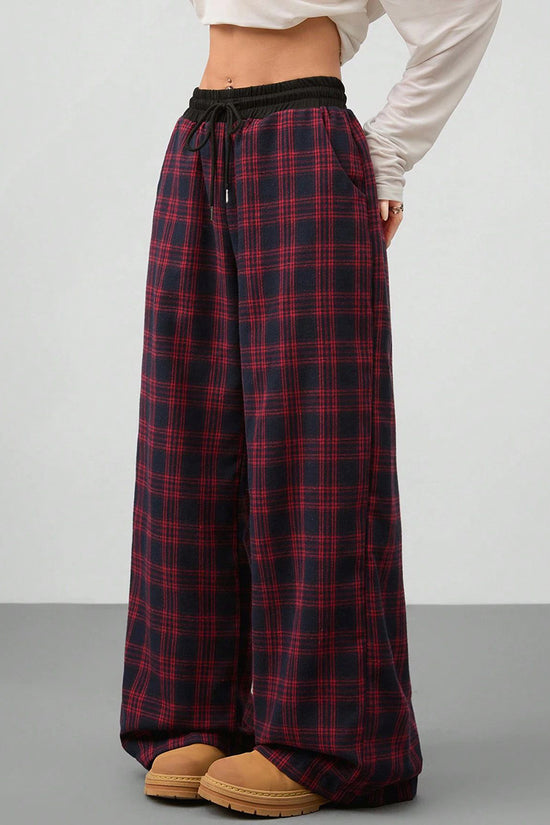 Plaid High-Waisted Casual Pants