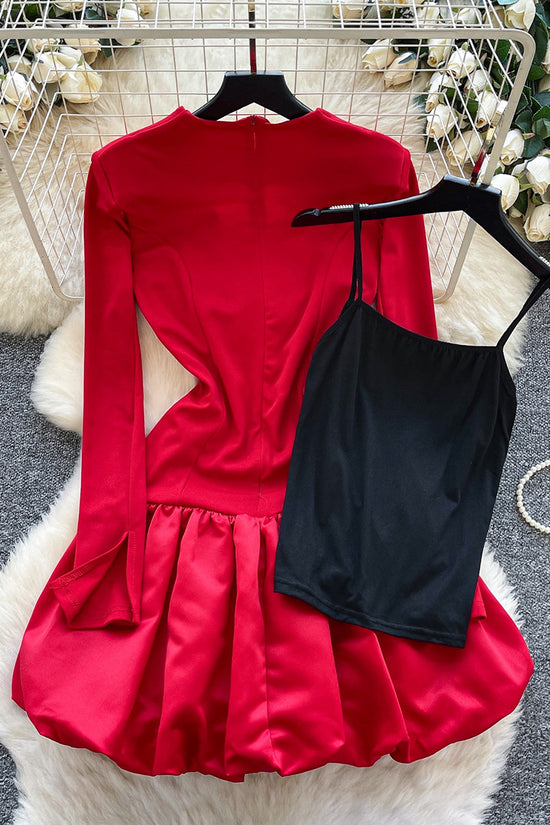 V Neck Bubble Dress with Cami Set