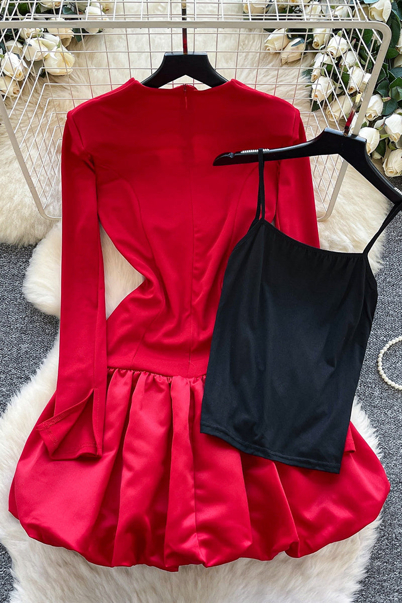 V Neck Bubble Dress with Cami Set