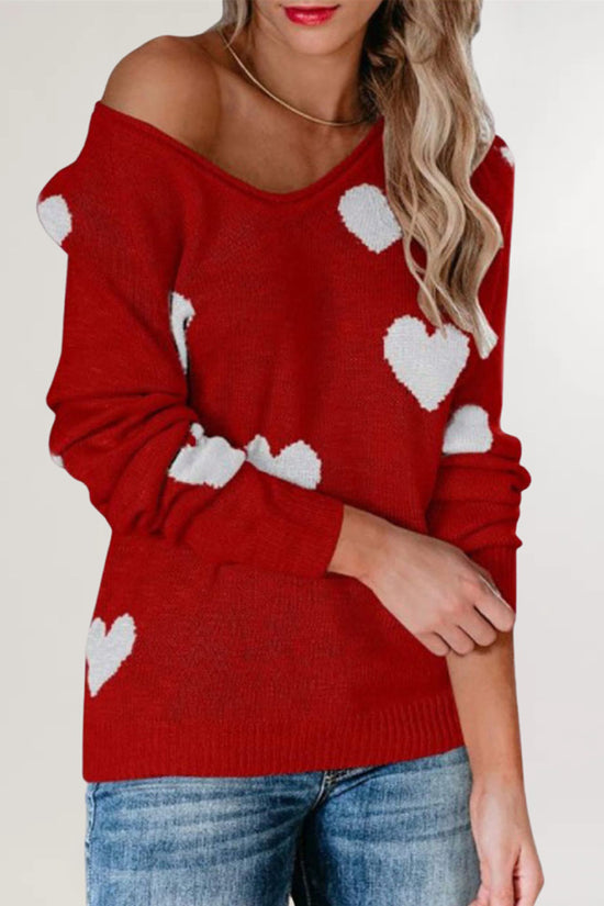 Heart Pattern V-Neck Sweater
