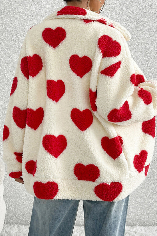 Heart Patterned Cozy Zip-Up Coat