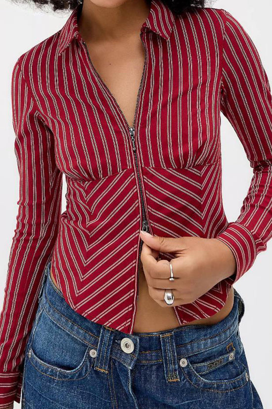 Striped Zip-Up Blazer