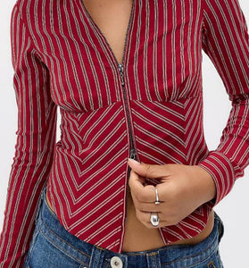 Striped Zip-Up Blazer