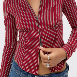 Striped Zip-Up Blazer